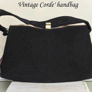 Corde' handbag, vintage black handbag, signed Geniune Corde